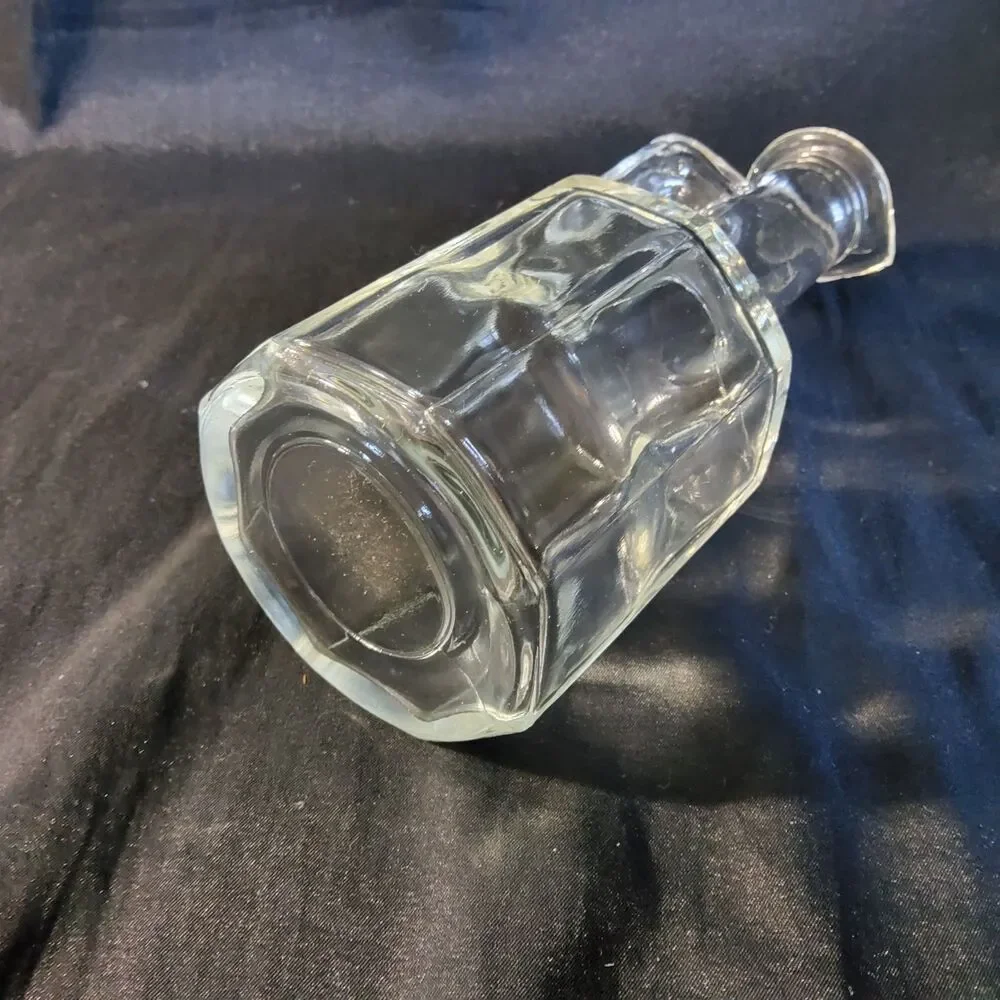 Vintage Clear Glass Vinegar Oil Cruet Hexagon Base Handle Pour Spout *NO LID 7in